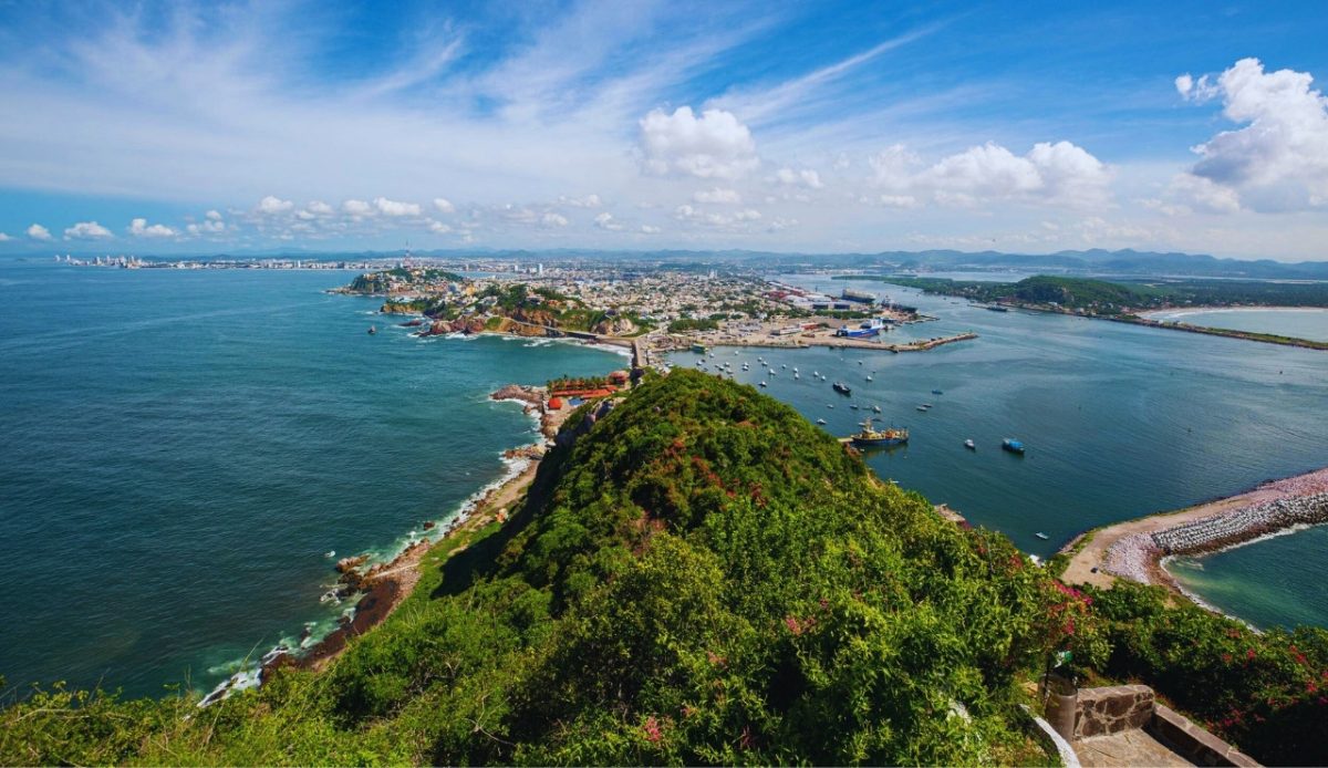 Mazatlán, Sinaloa A panoramic view of the coastline and city from a hilltop 