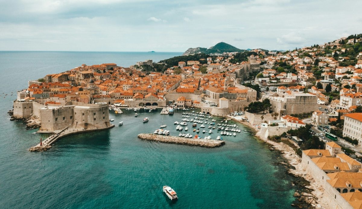 Aerial view of Dubrovnik, Croatia, with its old town and harbor 
