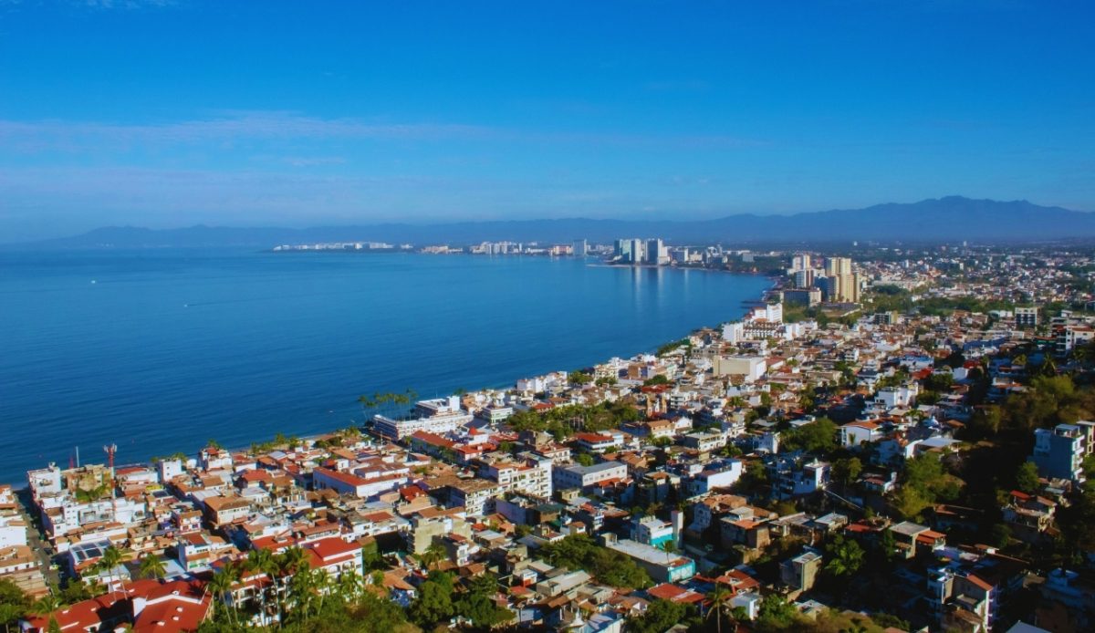 Puerto Vallarta, Jalisco Aerial view of the coastline and city along Banderas Bay 