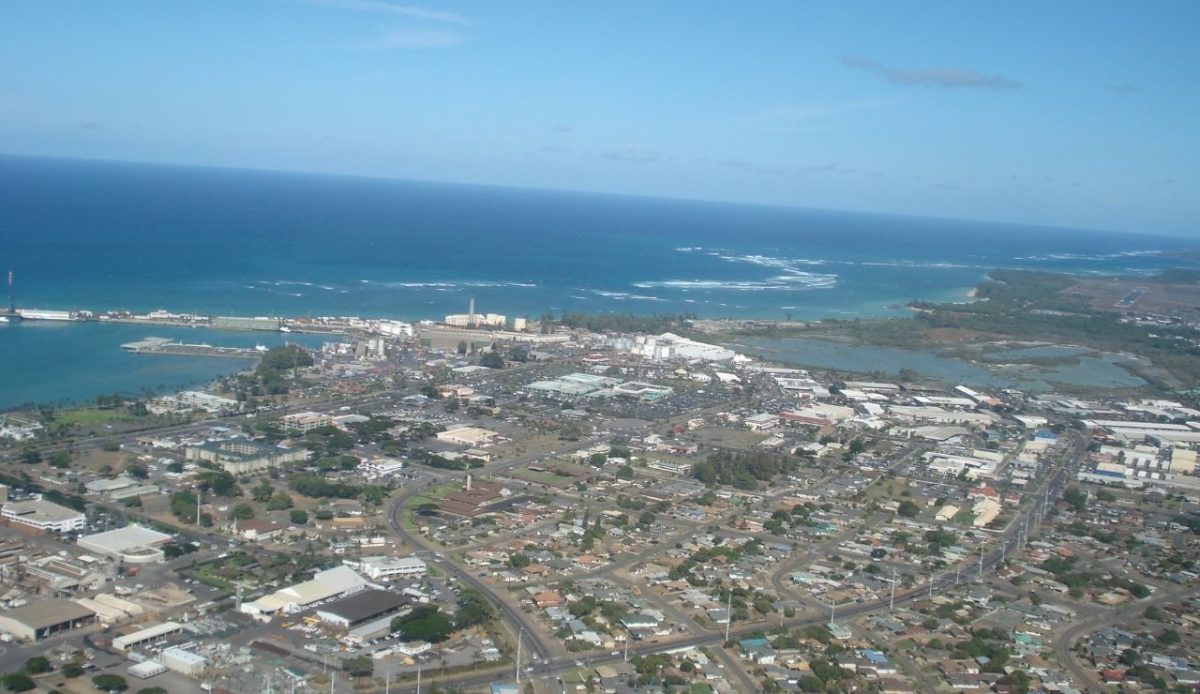 Aerial view of Kahului from the southwest 