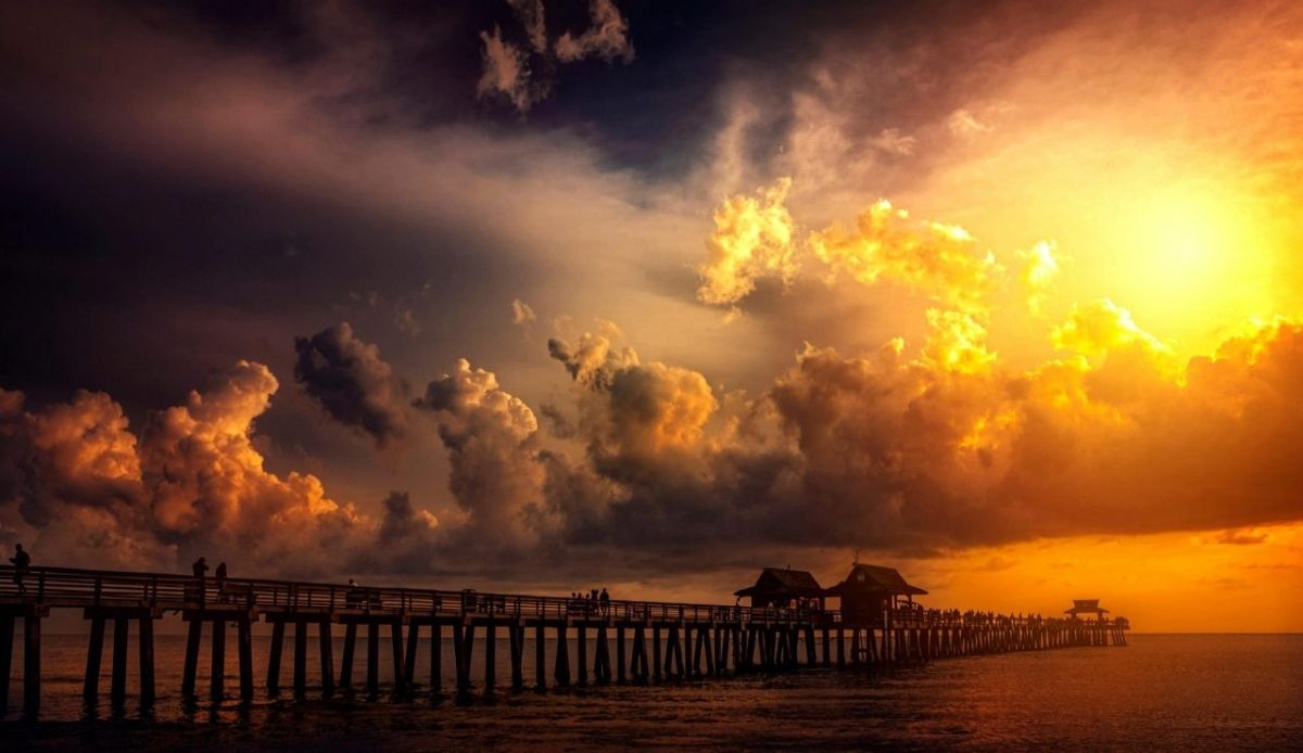 Boardwalk in Ocean during Golden Hour,Naples,Florida,USA   
