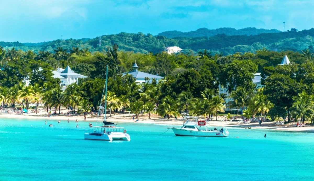 Boats anchored near Seven Mile Beach in Negril, Jamaica