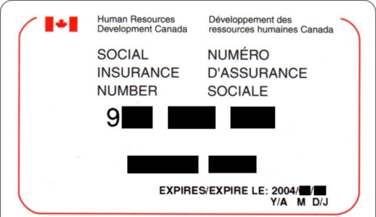 Canadian Social Insurance Number card