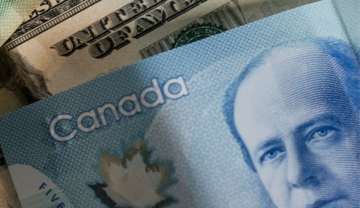Canadian dollar banknotes close-up
