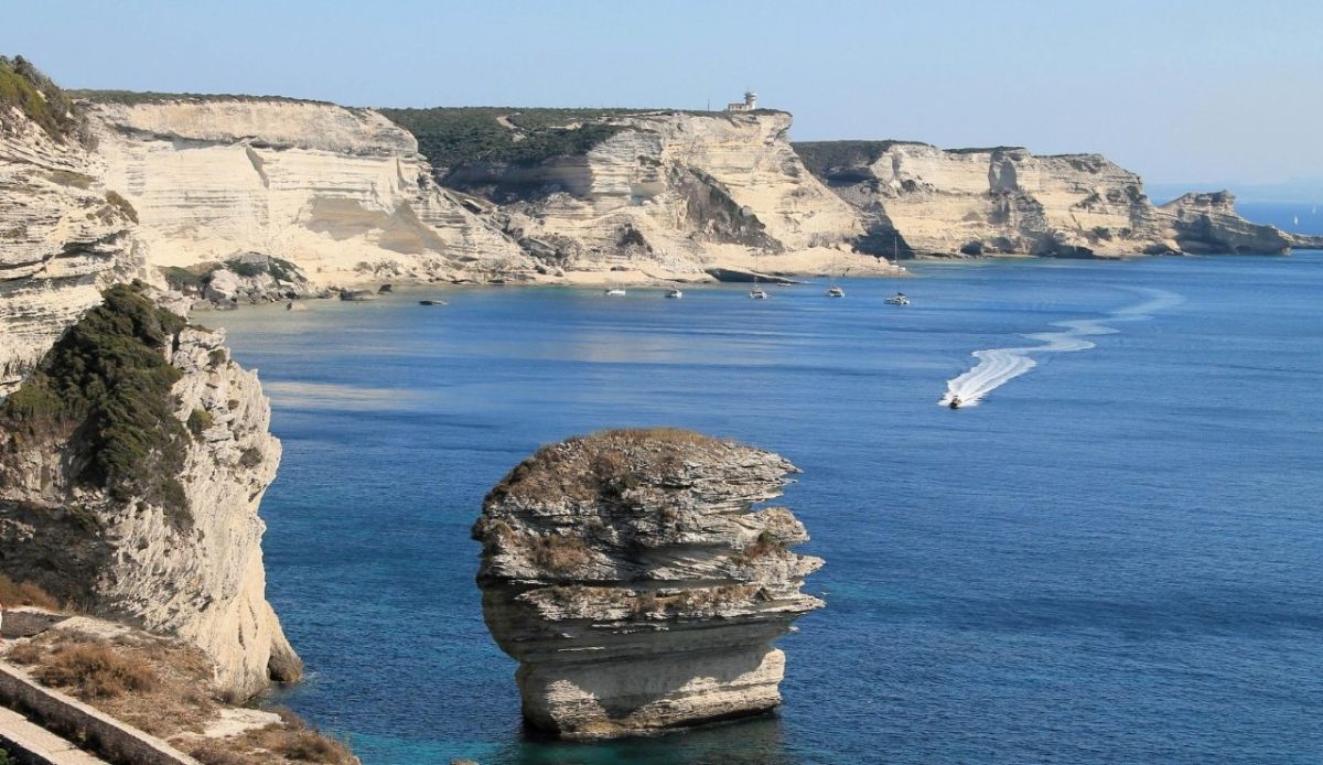 Cliffs and sea stack, Bonifacio, Corsica, France