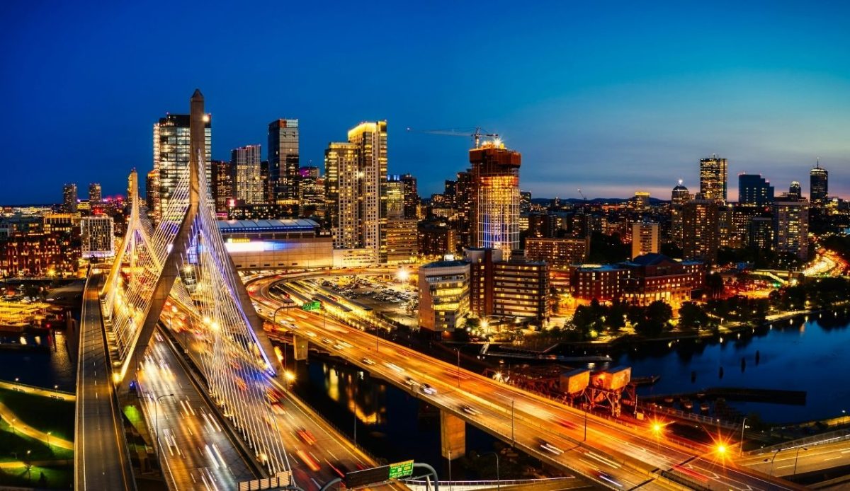 Boston skyline at dusk,Boston, MA, USA