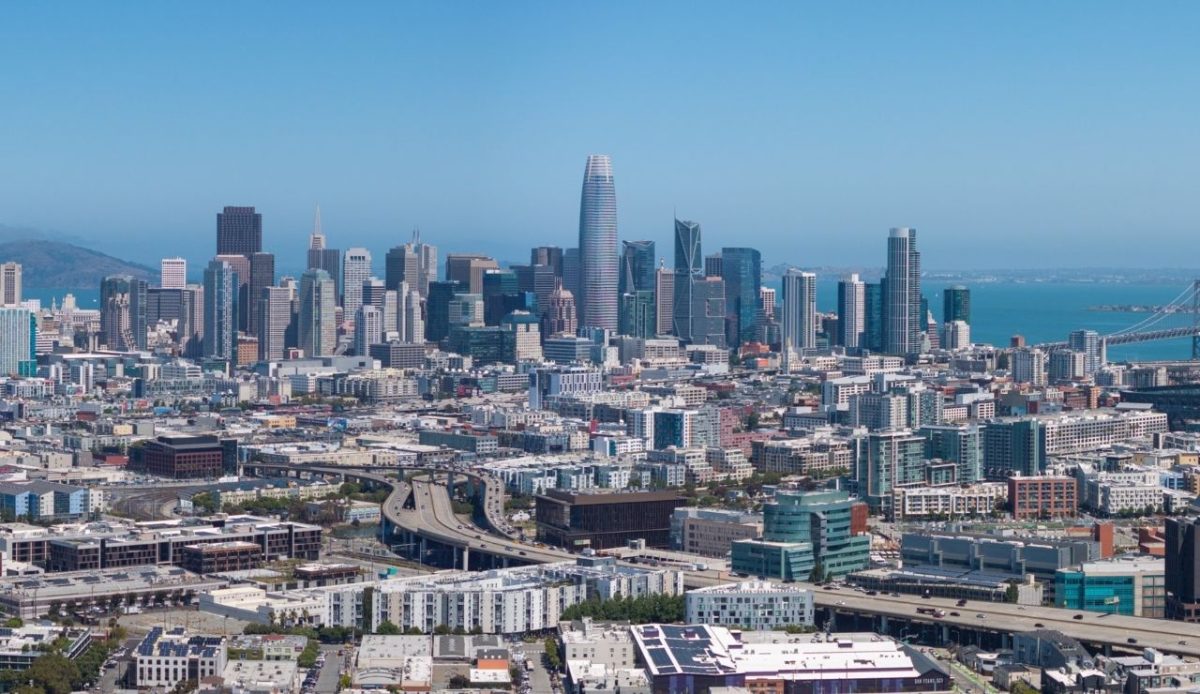 Drone photo of the San Francisco Downtown area 