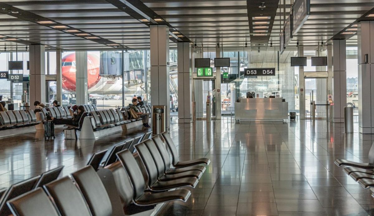 Empty airport boarding gate area
