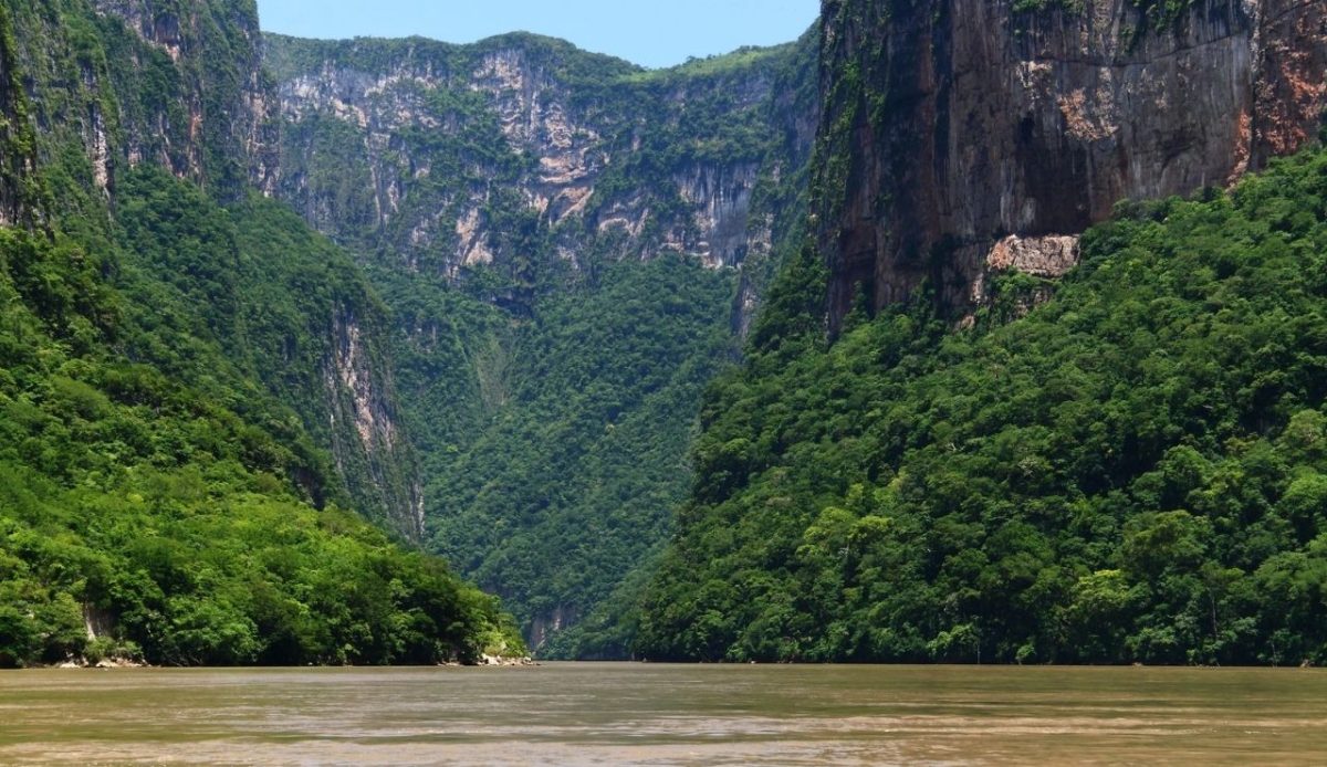 Grijalva River at entrance to Sumidero Canyon — in the state of Chiapas, Southwestern Mexico            