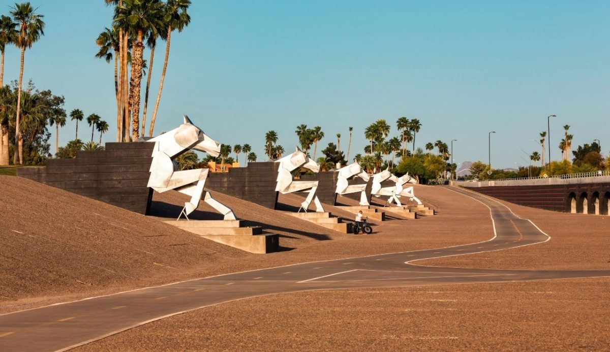 Horse sculptures along Indian Bend Wash Greenbelt in Scottsdale, Arizona,United States    