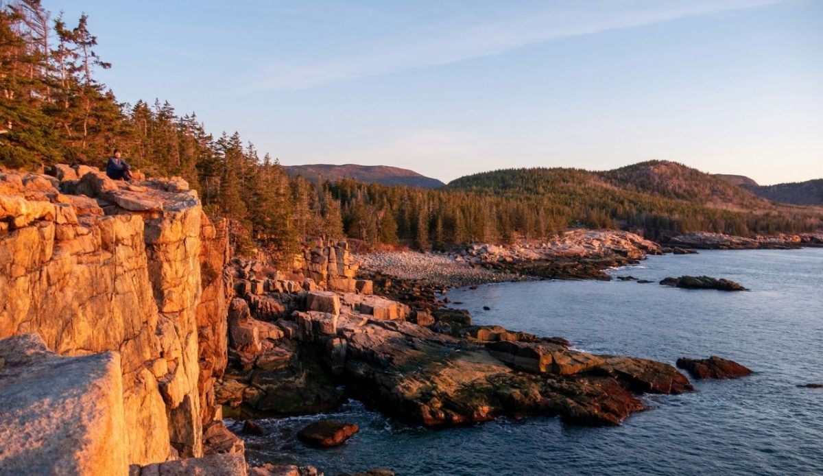 Rocky coast at sunset, Acadia National Park, Maine