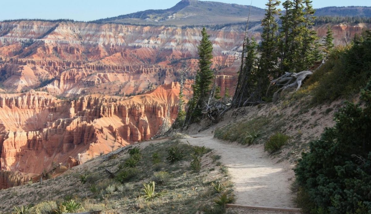 Trail overlooking the red rock formations at Cedar Breaks National Monument, Utah, United States