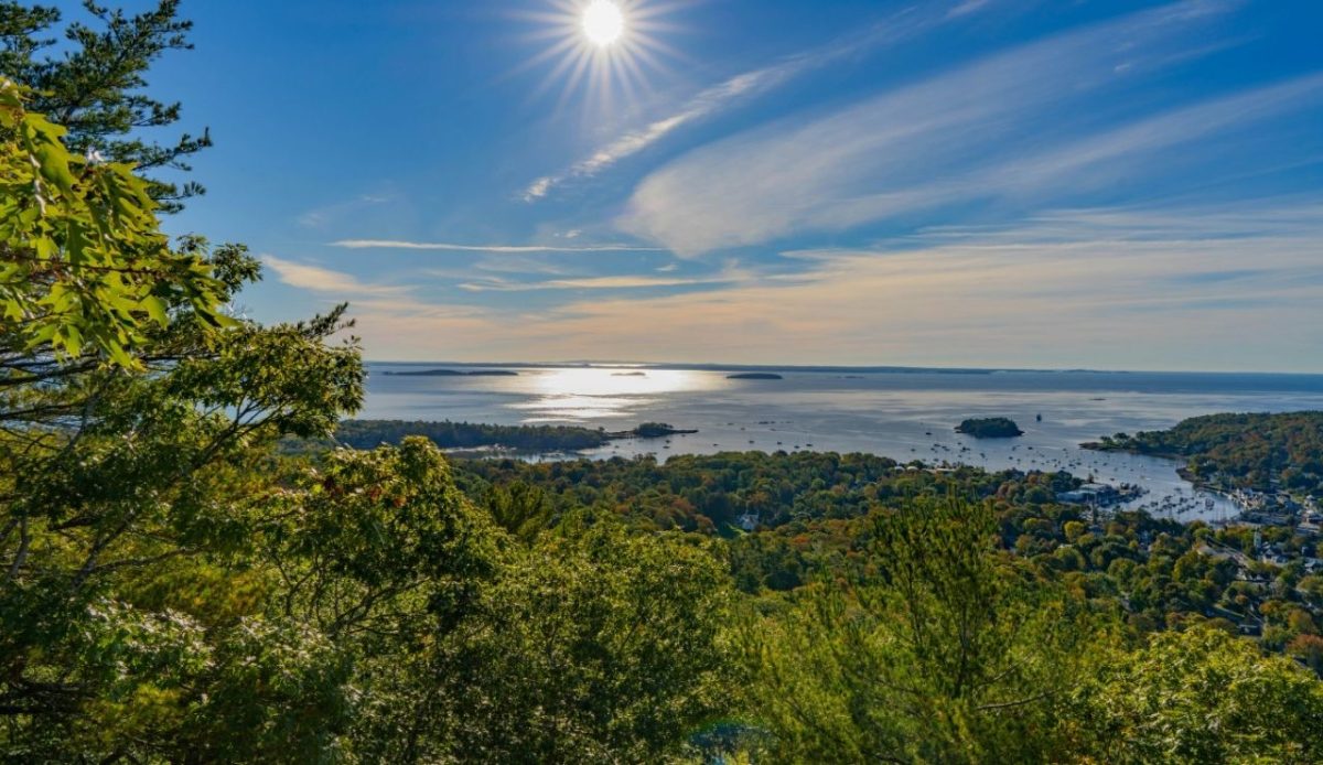 View of Camden Harbor and Penobscot Bay from Mount Battie, Camden, Maine, United States