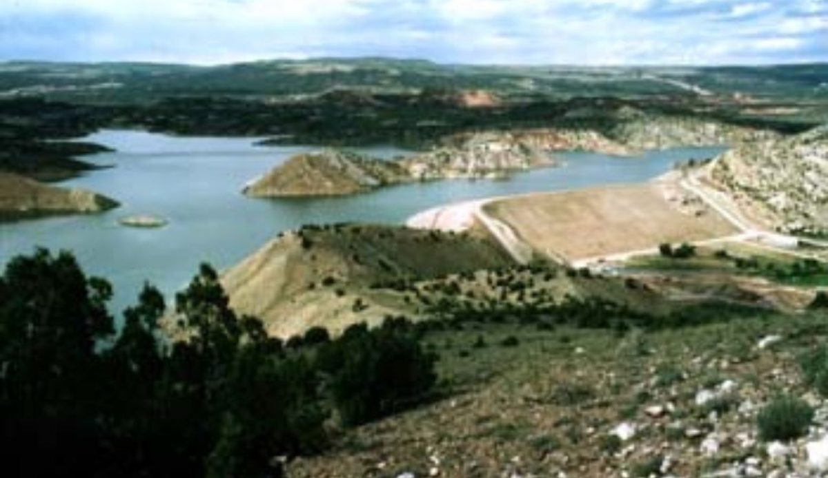 View of Red Fleet Reservoir and dam, near Vernal, Utah, United States