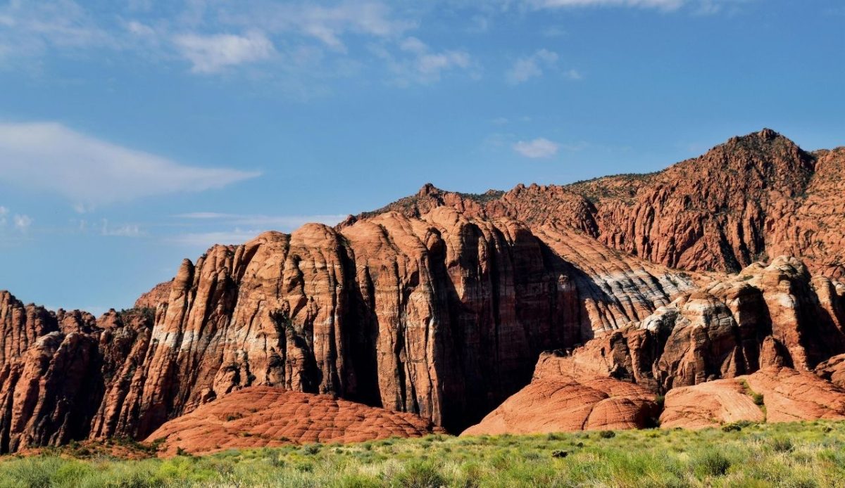 View of red sandstone cliffs at Snow Canyon State Park, Utah, United States