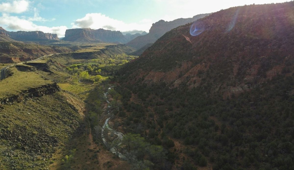 View of the Virgin River Valley near Zion National Park, Utah, United States