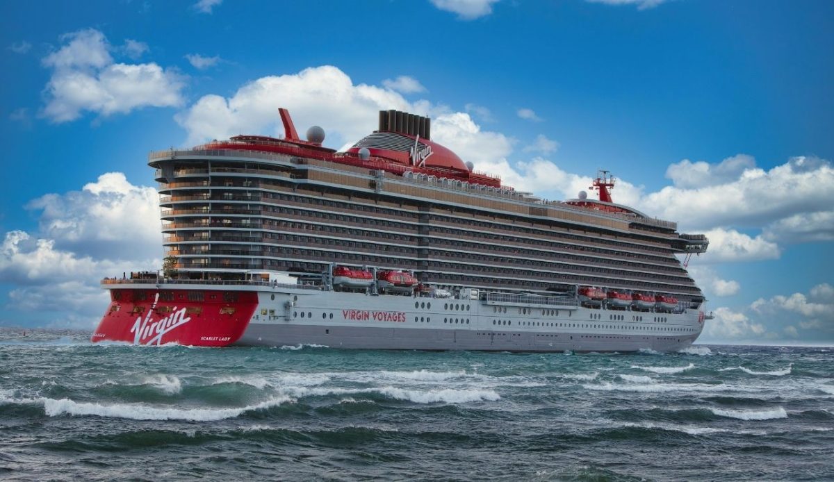 Virgin Voyages Scarlet Lady cruise ship sailing at sea