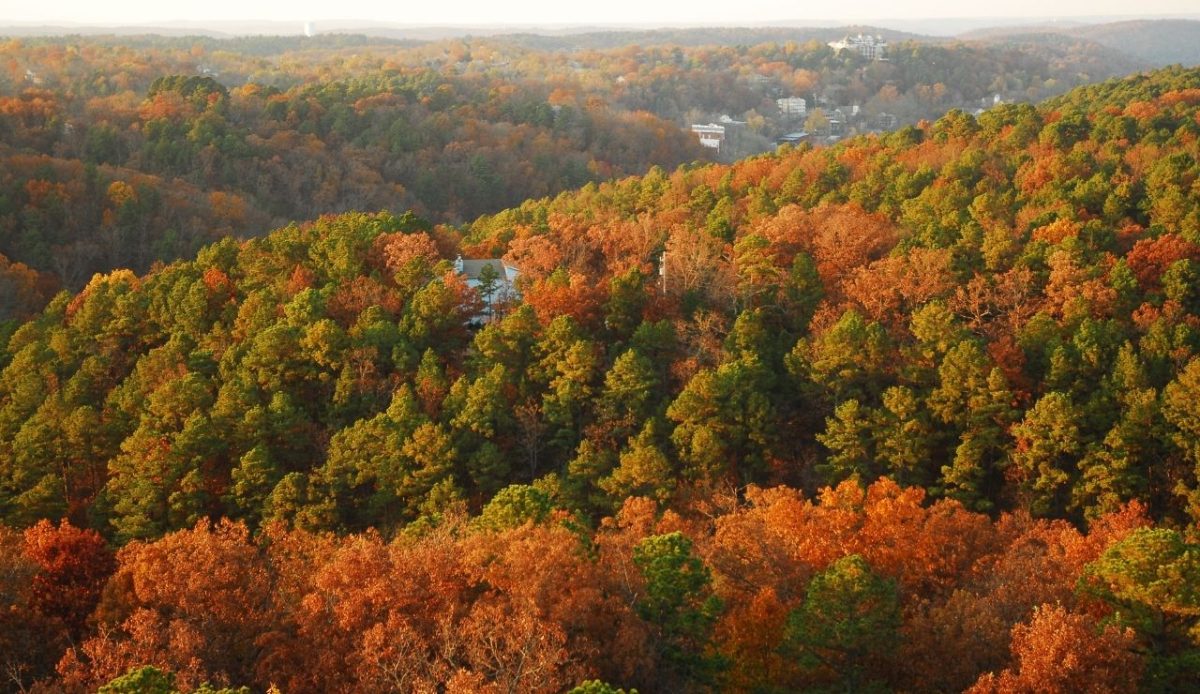 8 Affordable Fall Getaways Still Underrated by Retirees 1 View of Eureka Springs from a top an observation tower