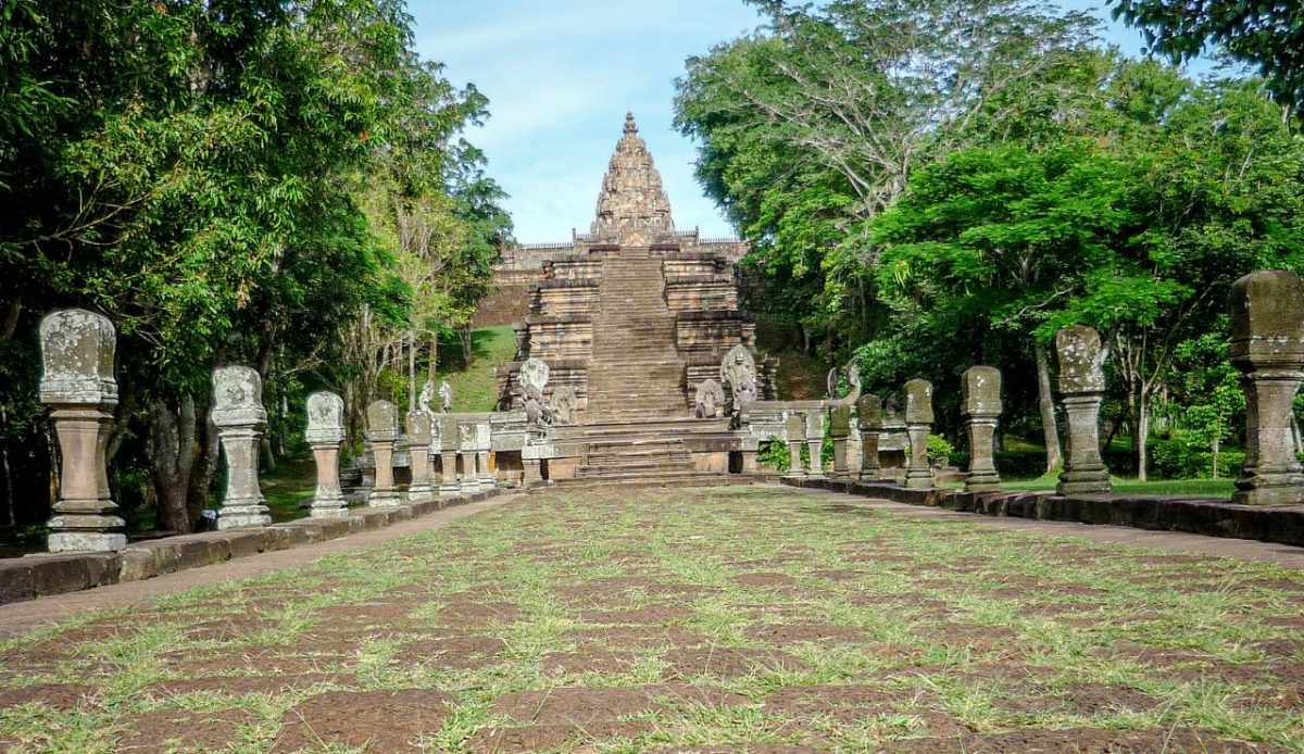Stone-paved Naga causeway ascending toward the main sanctuary of Prasat Phanom Rung    