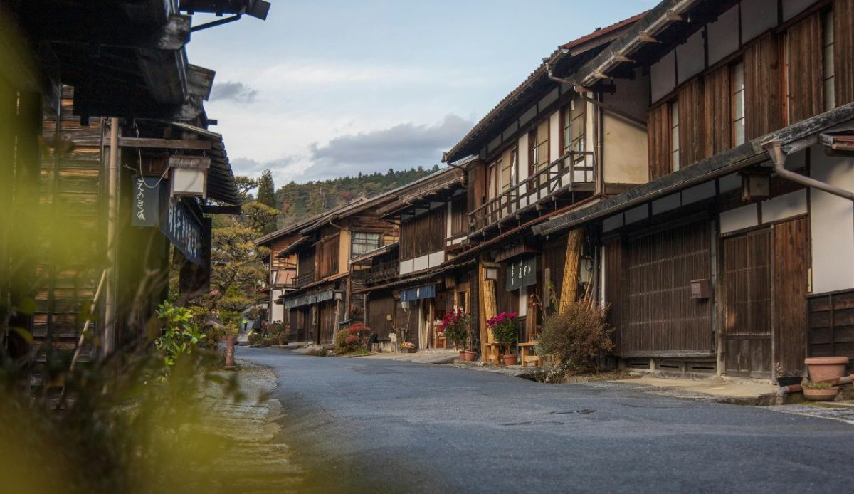 Peaceful Asian village with aged traditional houses Nagiso, Nagano, Japan        