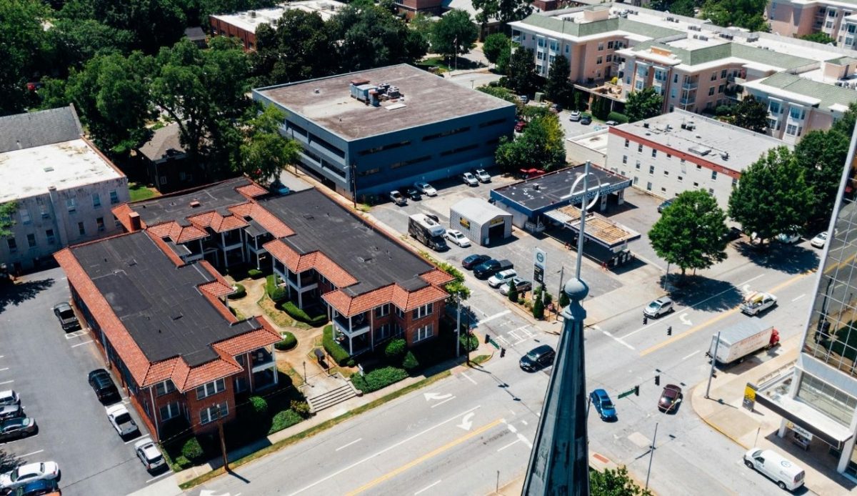 Aerial View Of Buildings Along The Road in Decatur, Georgia, USA                  
