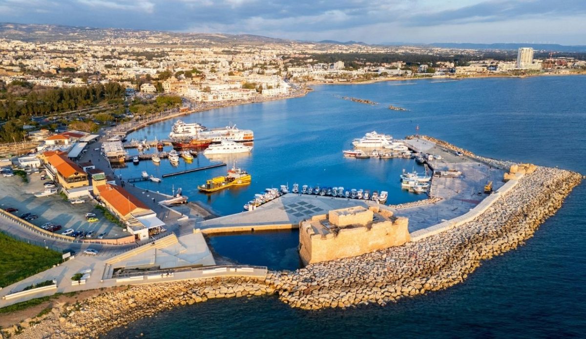 Aerial View of Paphos Harbor and Fort, Cyprus          