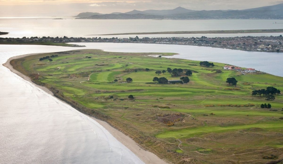 Aerial view of Portmarnock Golf Club and peninsula                  