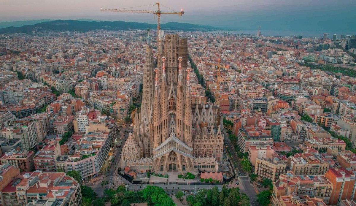 An aerial view of sagrada familia in barcelona, spain             
