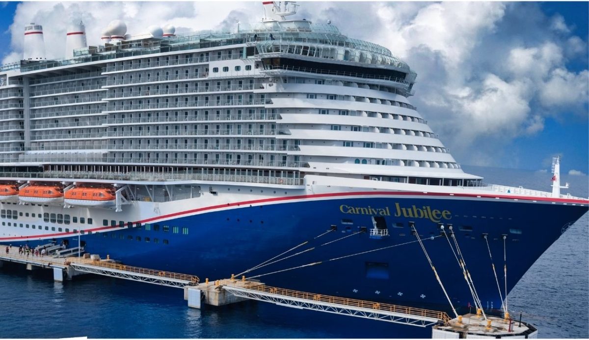 Carnival Jubilee cruise ship docked of Isla de Cozumel, Mexico in 2024                 