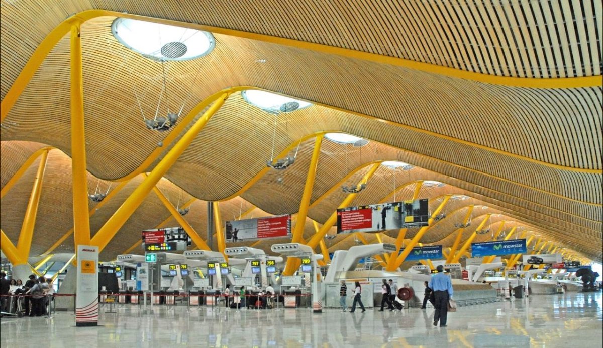 Interior of Terminal 4, Adolfo Suárez Madrid–Barajas Airport, Spain             