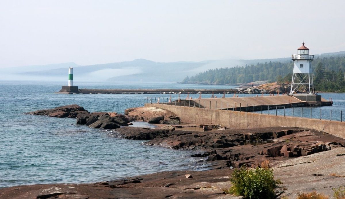 Lake Superior harbor in downtown Grand Marais, Minnesota             