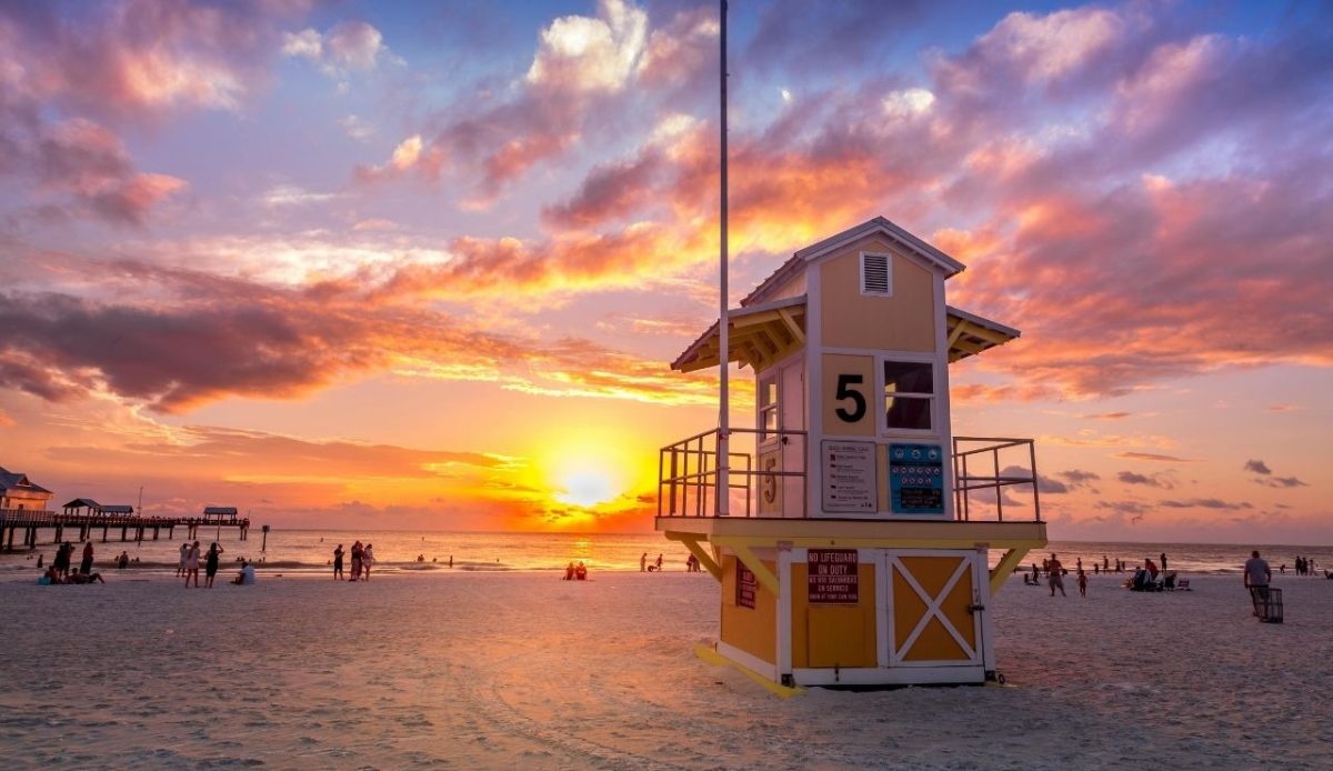 Lifeguard House on Beach during Sunset at Clearwater Beach, Florida            