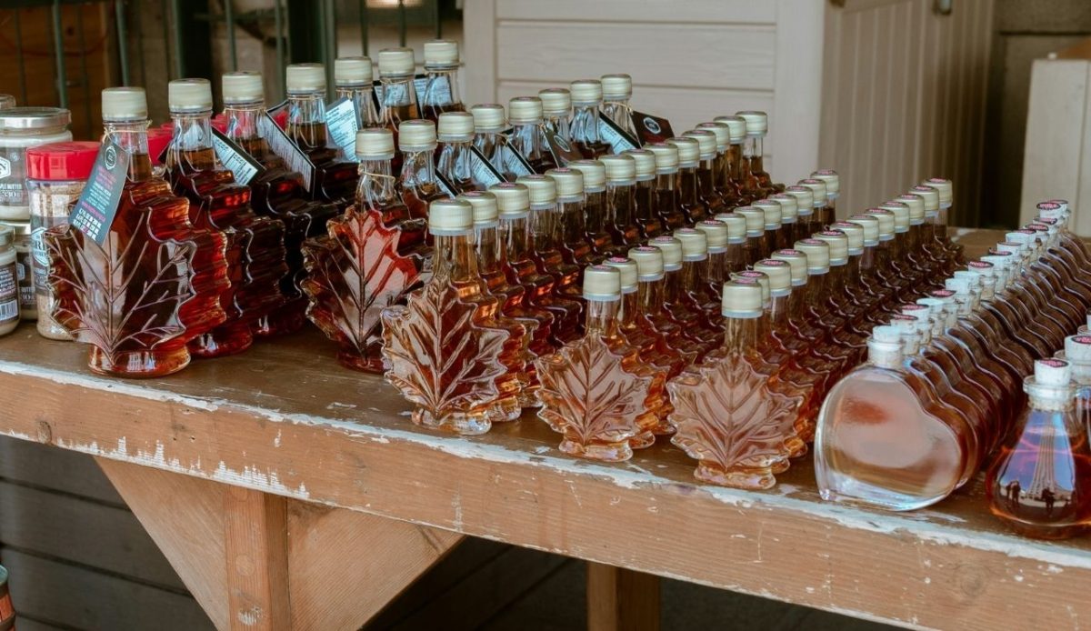 Maple syrup packed in maple leaf shaped bottles              