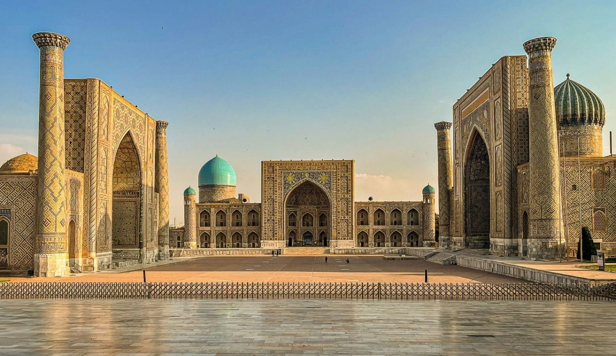 Registan Square with historic madrasas in Samarkand, Uzbekistan