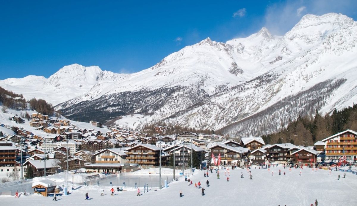 Saas-Fee as seen from the bottom of the slopes            