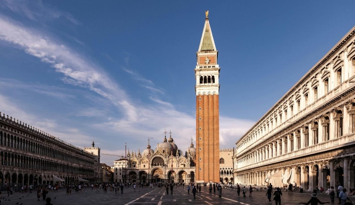 St. Mark’s Campanile and Basilica in Piazza San Marco, Venice, Italy               