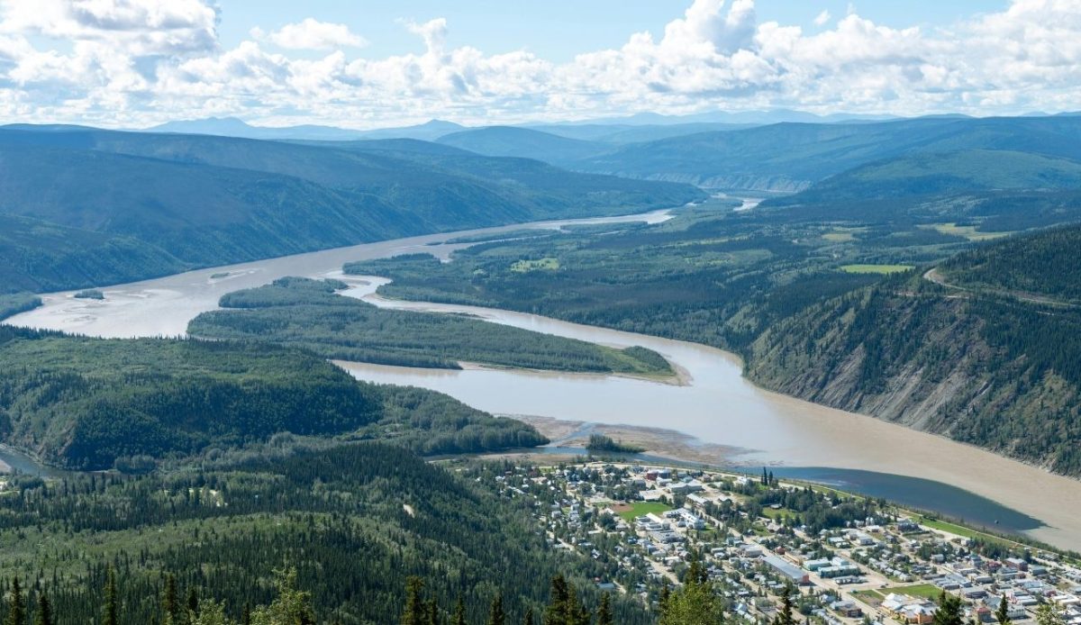 Stunning Aerial View of Dawson City and Yukon River                 