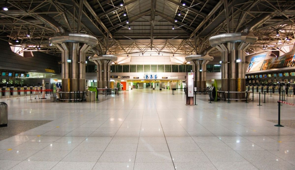 Terminal 1 check-in hall of Lisbon Portela Airport, Portugal                       