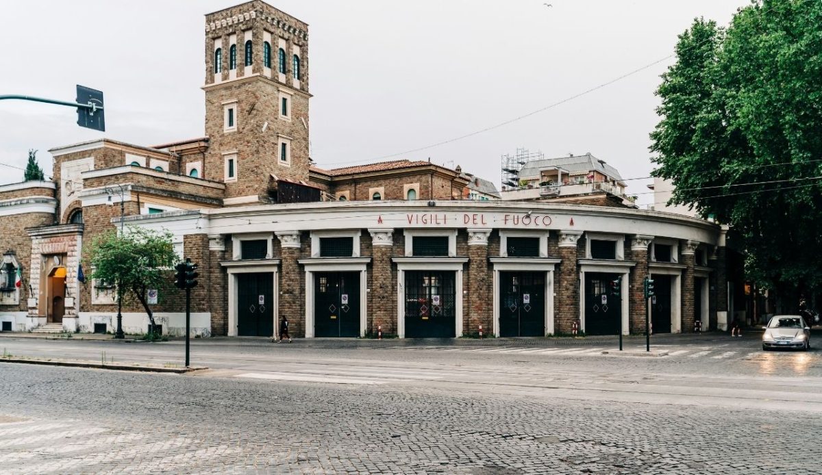 The 1929 headquarters of fire station in the Testaccio neighbourhood in Rome, Italy, still in use                  