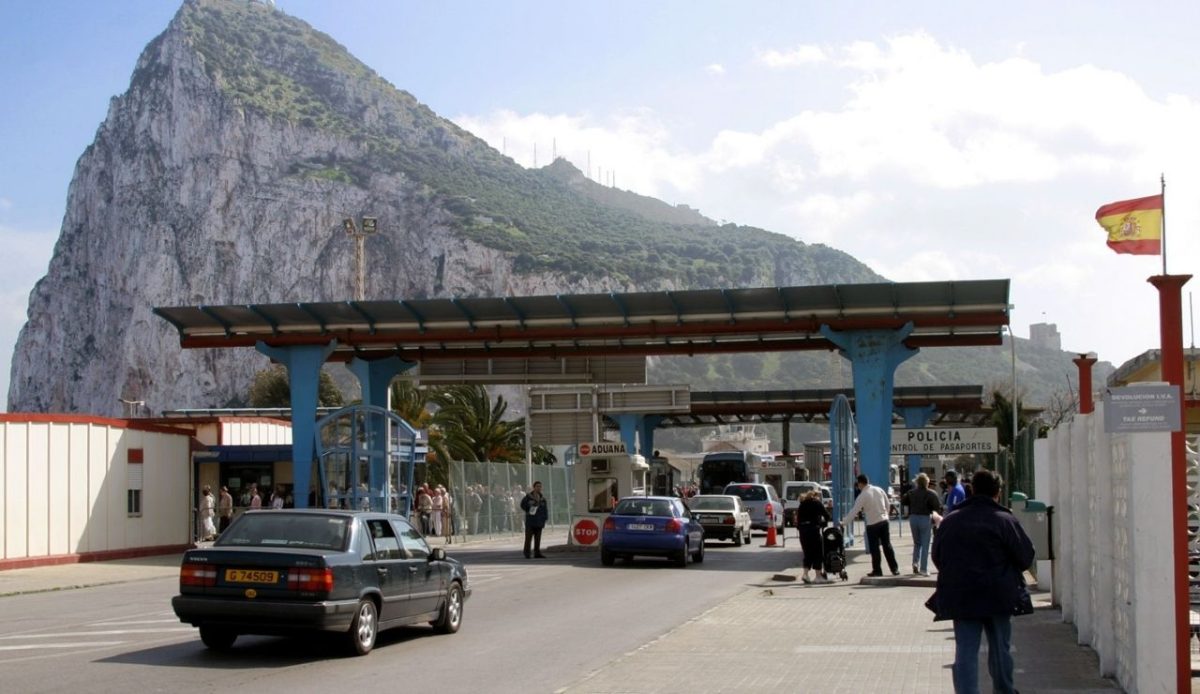 The GibraltarSpain border in 2004 with the Rock of Gibraltar in the background                                 