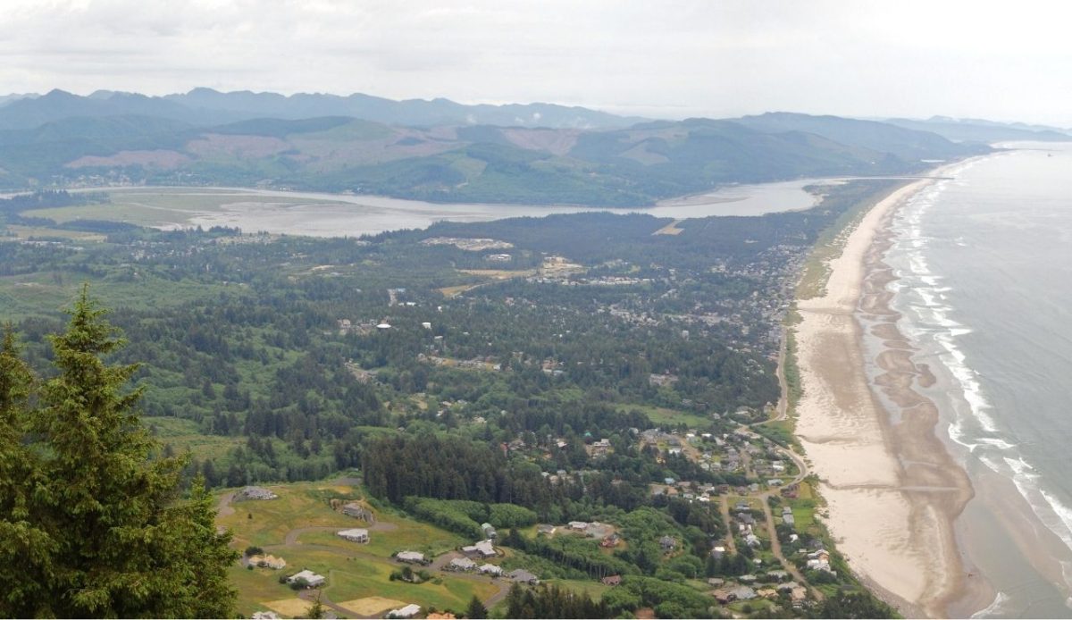 View of Manzanita and Nehalem Bay from Neahkahnie Mountain, Manzanita, Oregon                      
