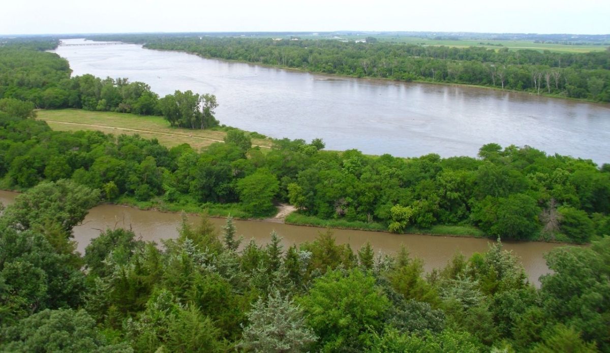 View of the Platte River from the Walter Scott Jr. Observation Tower at the Eugene T. Mahoney State Park       