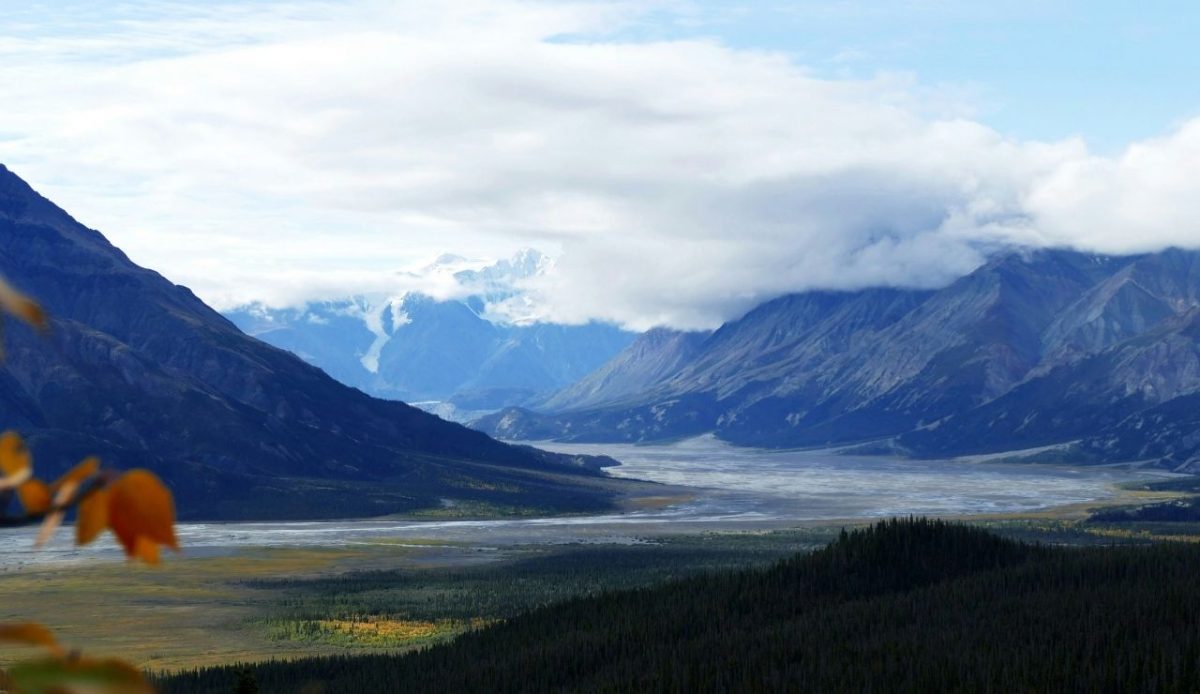 Yukon Canada in autumn, Hiking in the mountains of Kluane national park                   