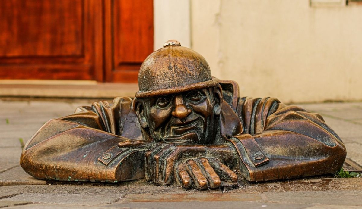funny street statues in bratislava, Slovakia            