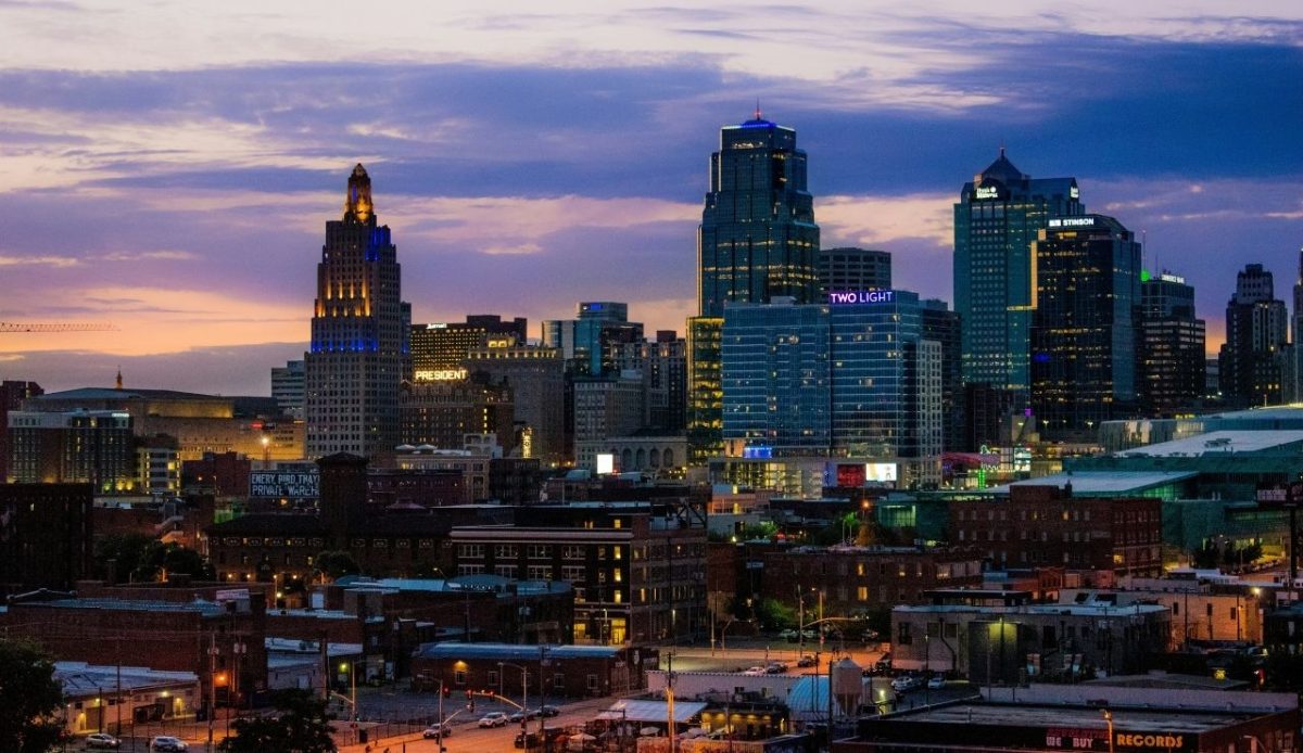A great urban view of the Kansas City skyline. Shot in Mid July.  Kansas City, United States       
