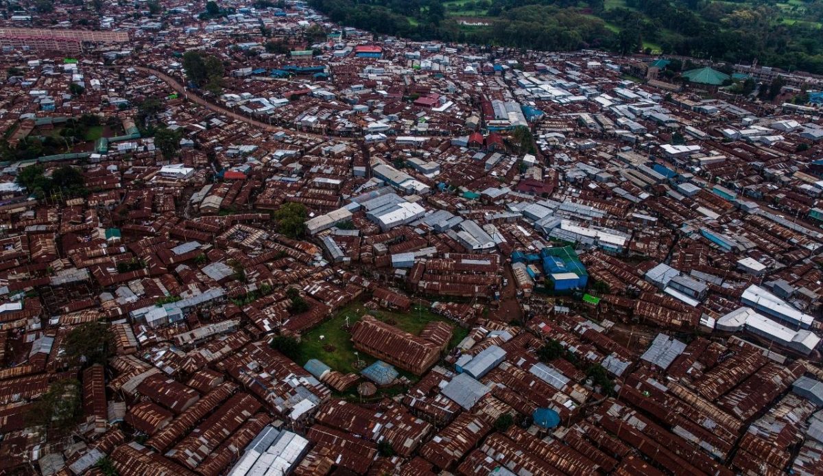 An aerial view of Kibera, Kenyas largest informal settlement at the heart of the capital city Nairobi.                    