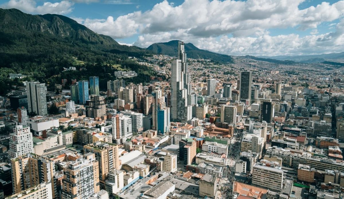 City of urban Bogota with high rise buildings, Colombia   