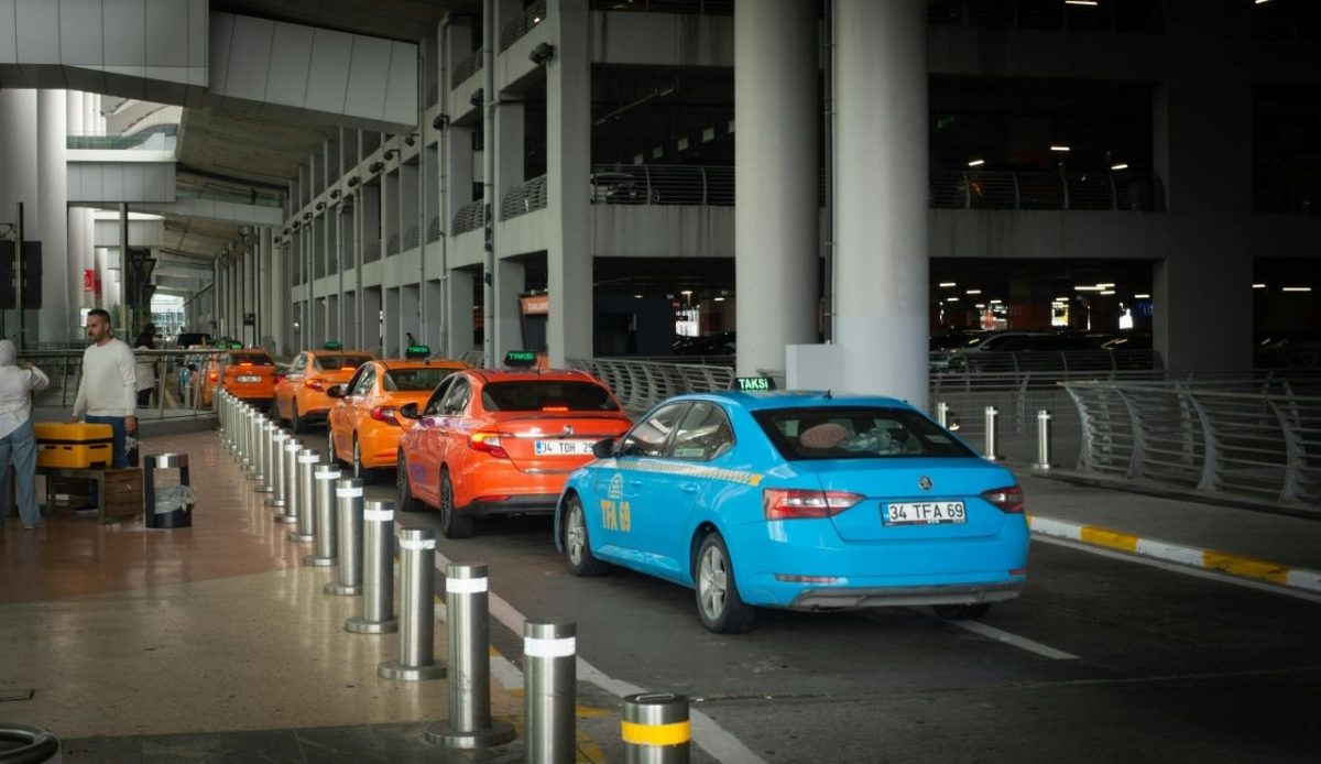 Colorful Taxi Line at Istanbul Airport Arrival                  