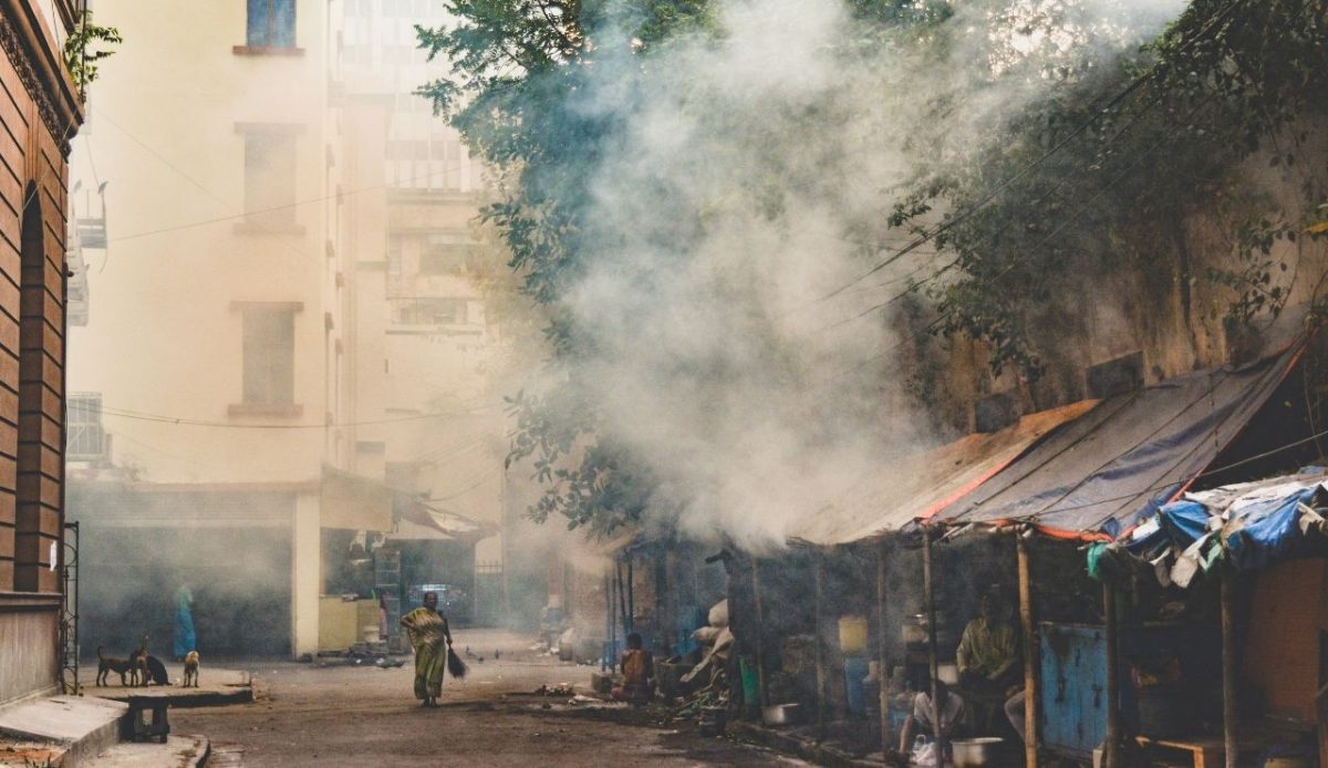 Smokey streets.  Kolkata, West Bengal, India                   