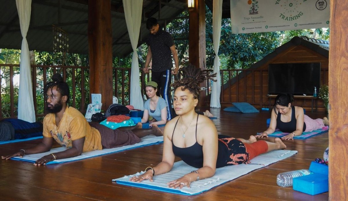 Group Yoga Session in Relaxing Outdoor Retreat               